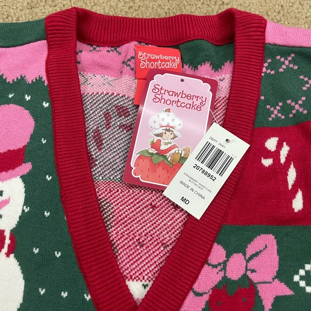 Festive Strawberry Shortcake ugly Holiday Sweater Vest - Picture 4 of 6